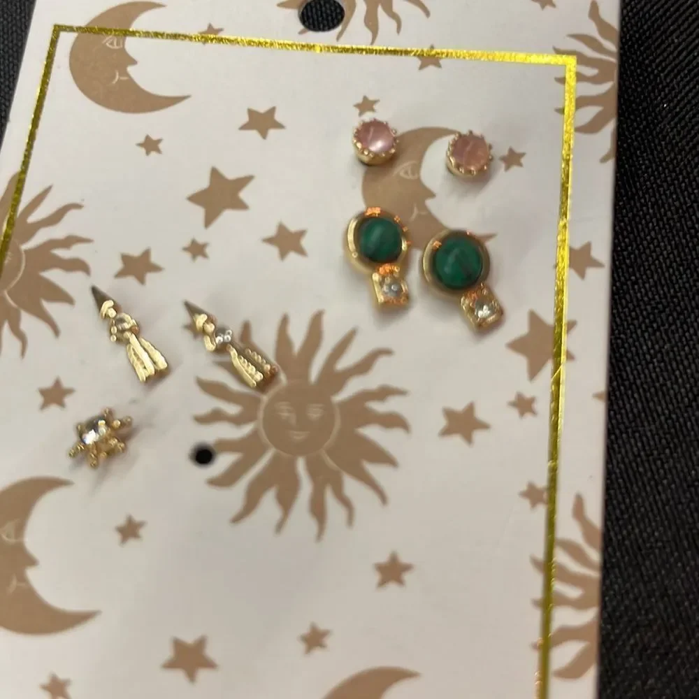 Anthropologie Celestial Gold Stud Earring Set New with tags